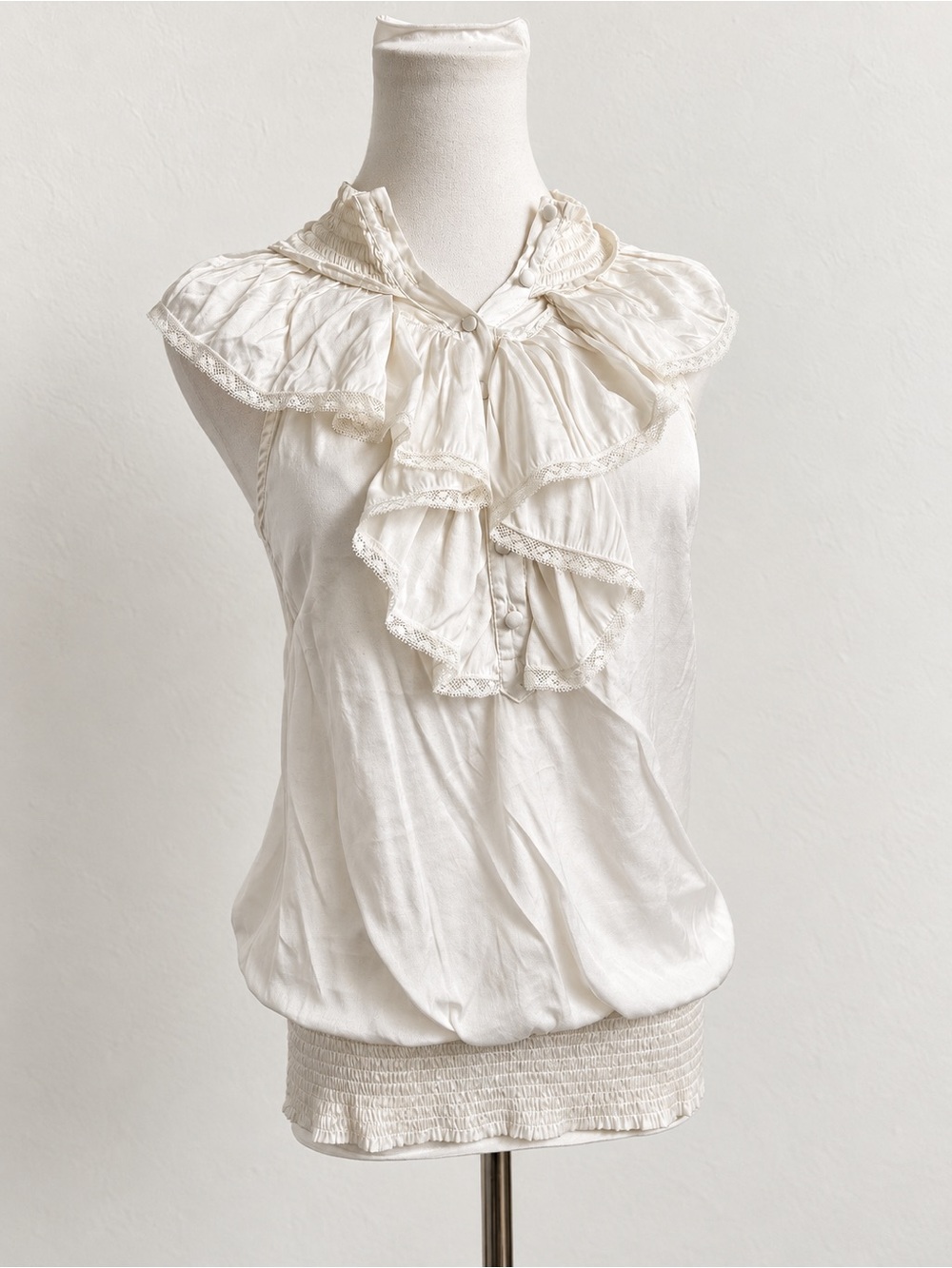 Ivory Ruffle Lace Trim Blouse Romantic Victorian Cottagecore Top S